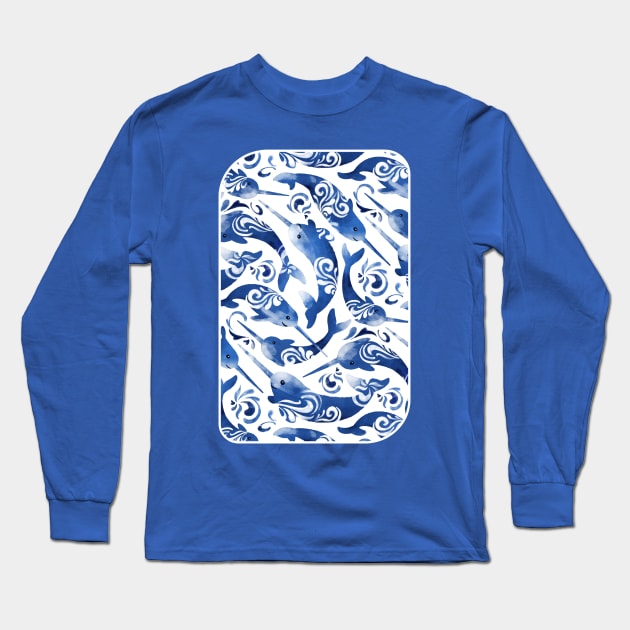 Whimsical Navy Blue Nursery Narwhals Long Sleeve T-Shirt by PerrinLeFeuvre